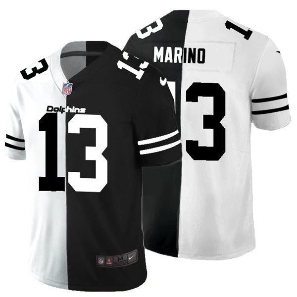 Men's Miami Dolphins #13 Dan Marino Black & White NFL Split Limited Stitched Jersey